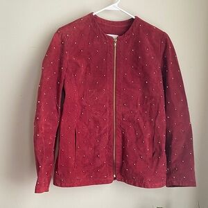 Linea by Louis Dell'Olio Burgundy Studded Bomber Jacket